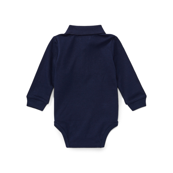 French Navy Soft Cotton Long-Sleeve Polo Bodysuit Baby Boy 2