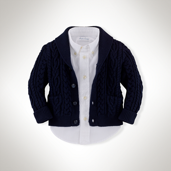 French Navy Cotton Shawl Cardigan Baby Boy 1