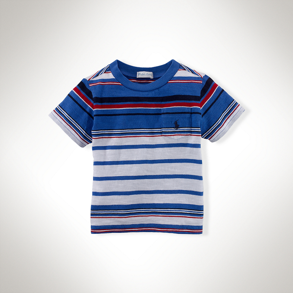 White Multi Striped Cotton Pocket Tee Baby Boy 1