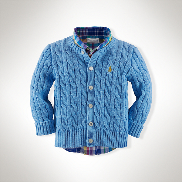 Chatham Blue Cable-Knit Cotton Cardigan Baby Boy 1