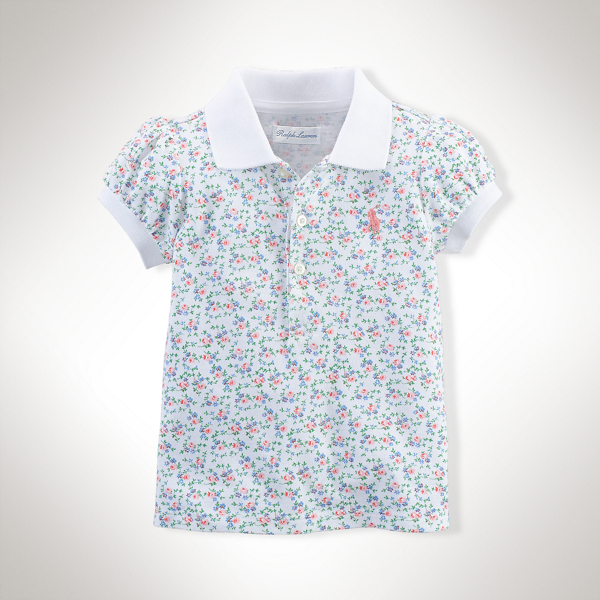 White Multi Floral Cotton Polo Shirt Baby Girl 1
