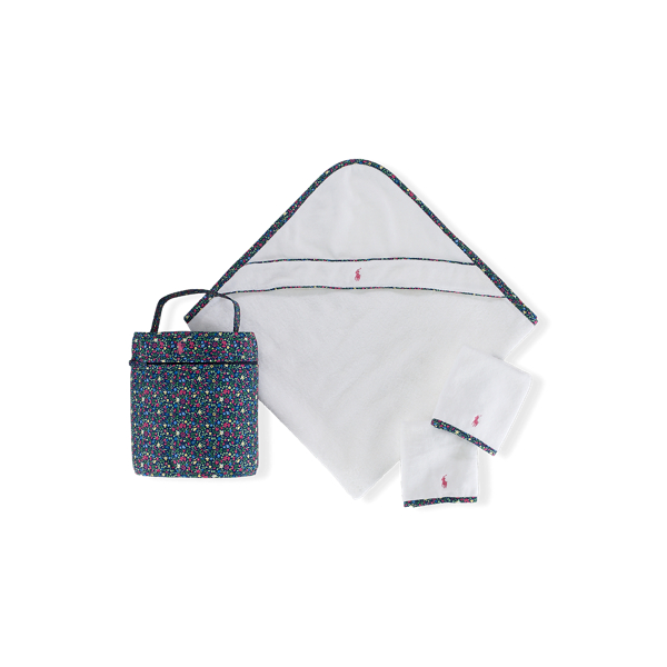 Navy Multi Hooded Towel and Washcloth Set Baby Girl 2