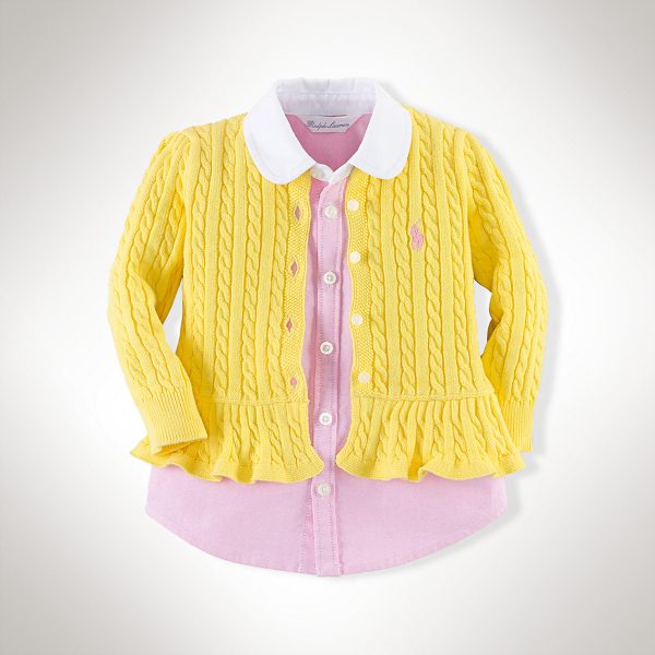 Sunfish Yellow Cable-Knit Peplum Cardigan Baby Girl 1