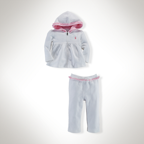 White Cotton Terry Hoodie & Pant Set Baby Girl 2