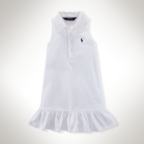 White Embroidered Cotton Polo Dress Girls 2-6x 1