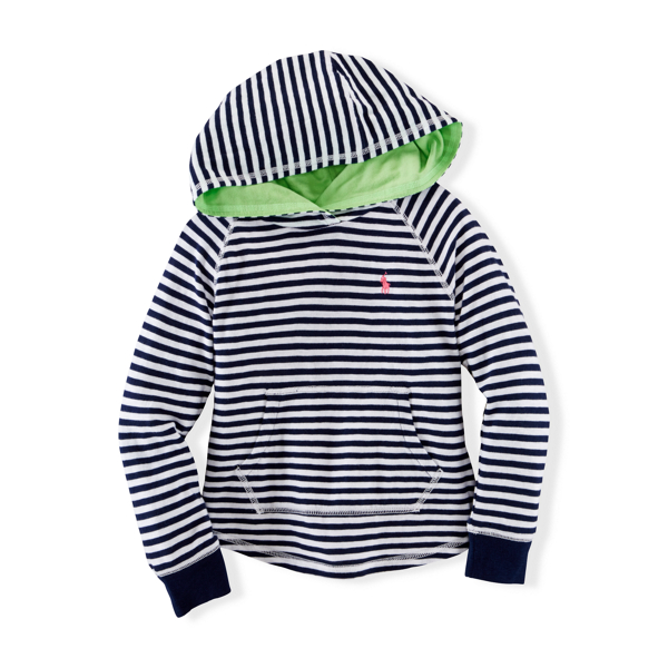 French Navy Multi Striped Cotton Hoodie Girls 2-6x 1