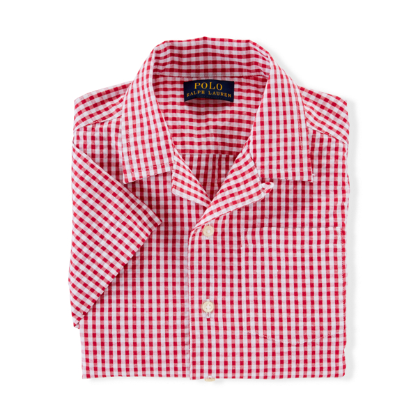 Red Multi Gingham Seersucker Shirt Boys 2-7 1