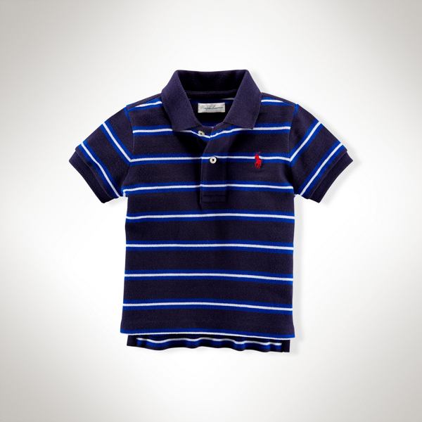 French Navy Multi Striped Cotton Polo Shirt Baby Boy 2
