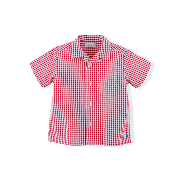 Red Multi Gingham Seersucker Shirt Baby Boy 1