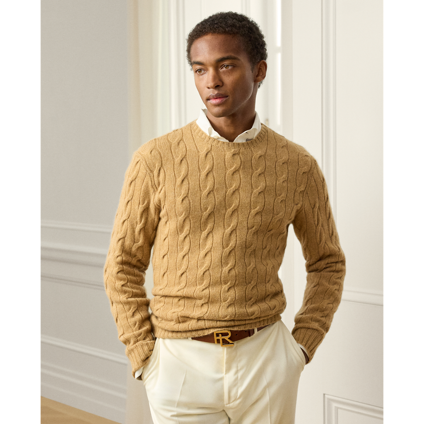 Мужской свитер Ralph Lauren Cable-Knit Cashmere, цвет: Верблюжий меланжевый — фото 4