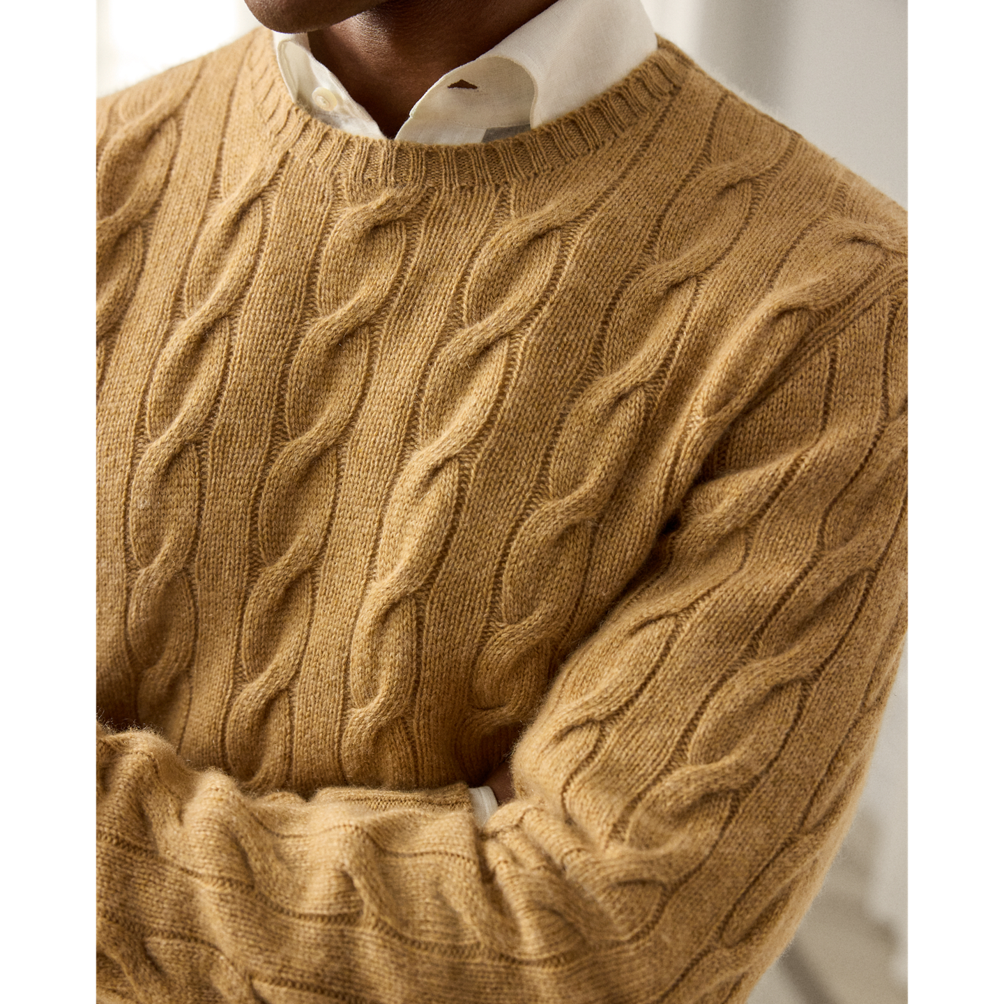 Мужской свитер Ralph Lauren Cable-Knit Cashmere, цвет: Верблюжий меланжевый — фото 3