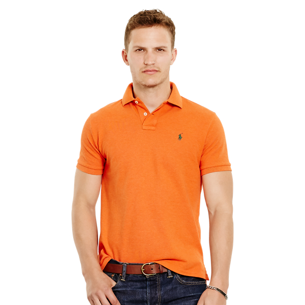 College Orange Heather Slim Fit Mesh Polo Shirt Polo Ralph Lauren 1