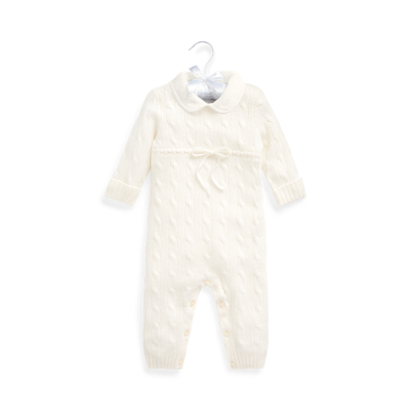 Warm White Cashmere Knit-Collar Coverall Baby 1