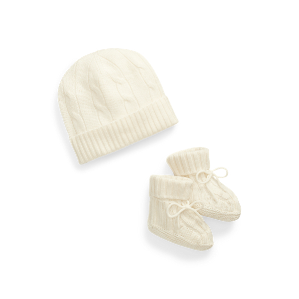 Warm White Cashmere Beanie & Bootie Set Baby 1