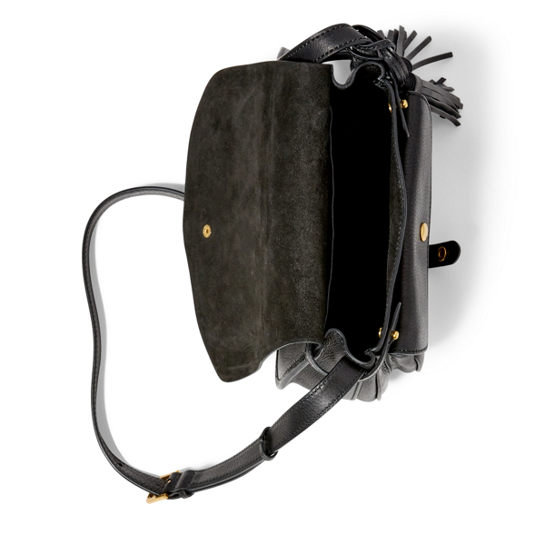 Black Leather Tassel Messenger Bag Polo Ralph Lauren 3