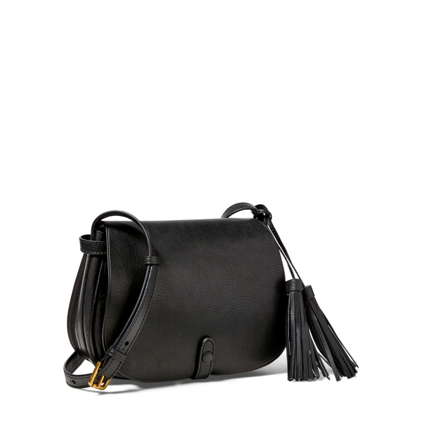 Black Leather Tassel Messenger Bag Polo Ralph Lauren 4