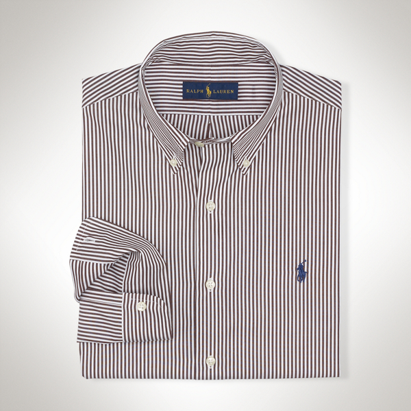 Brown/White Striped Cotton Poplin Shirt Big & Tall 1