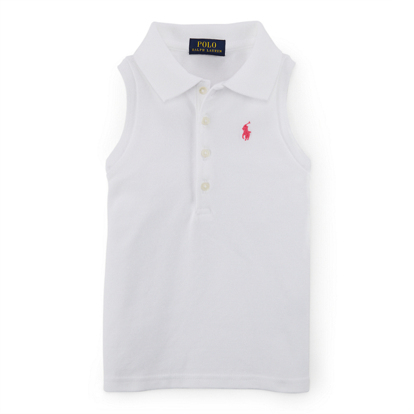 White Sleeveless Polo Shirt Girls 2-6x 1