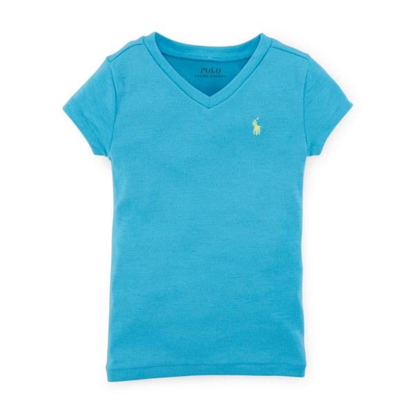 Turquoise Pendant Cotton-Blend V-Neck Tee Girls 2-6x 2