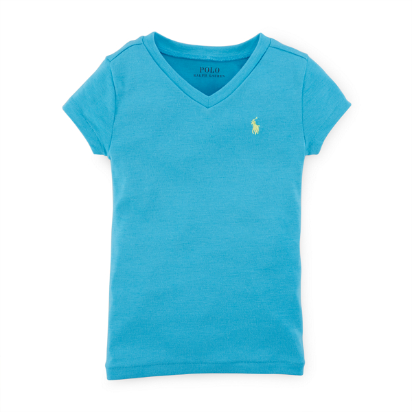 Turquoise Pendant Cotton-Blend V-Neck Tee Girls 2-6x 1