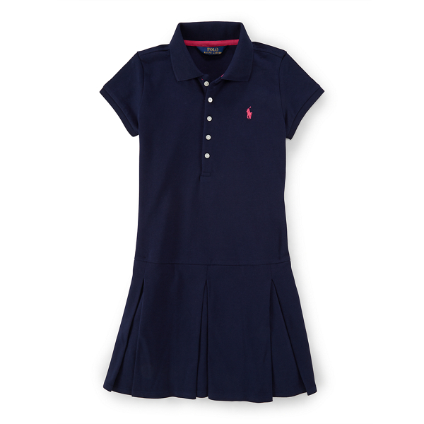 Cruise Navy Pleated Stretch Polo Dress Girls 7-16 1