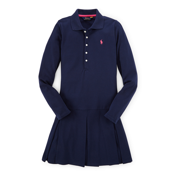 Cruise Navy Pleated Stretch Polo Dress Girls 7-16 1