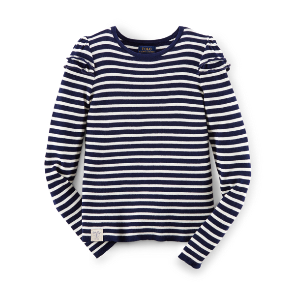 Cream/Navy Striped Pima Cotton Sweater Girls 7-16 3