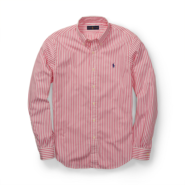 Pink/White Slim-Fit Striped Poplin Shirt Polo Ralph Lauren 1