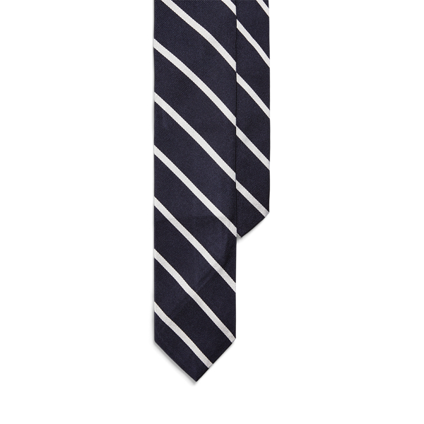 Navy/White Striped Silk Repp Narrow Tie Polo Ralph Lauren 1