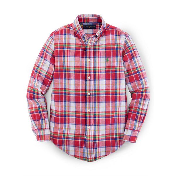 Pink Multi Custom-Fit Linen-Cotton Shirt Boys 8-20 1