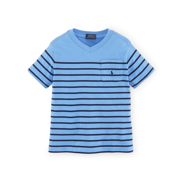 Harbor Island Blue Multi Striped V-Neck Cotton Tee Boys 2-7 1