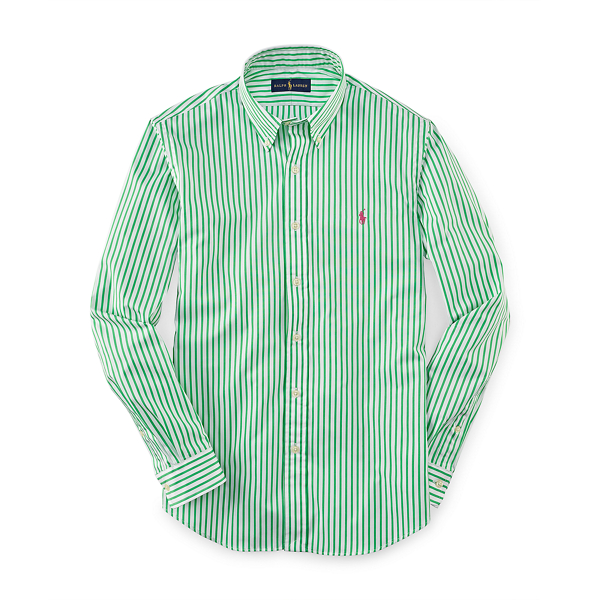 Lime/White Slim-Fit Striped Poplin Shirt Polo Ralph Lauren 1
