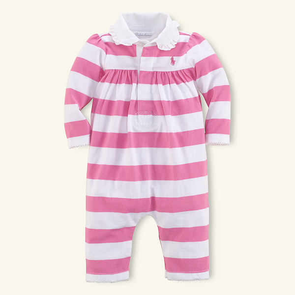 Carmel Pink Multi Rugby-Striped Cotton Coverall Baby Girl 1
