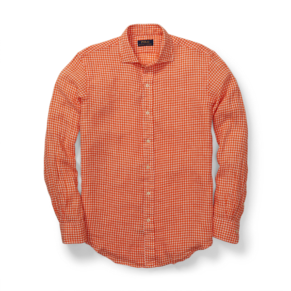 Orange/White Classic Fit Linen Shirt Polo Ralph Lauren 1