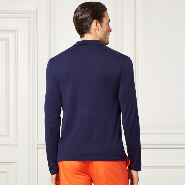Skipper Blue Cotton Long-Sleeve Polo Purple Label 2