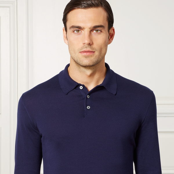 Skipper Blue Cotton Long-Sleeve Polo Purple Label 3