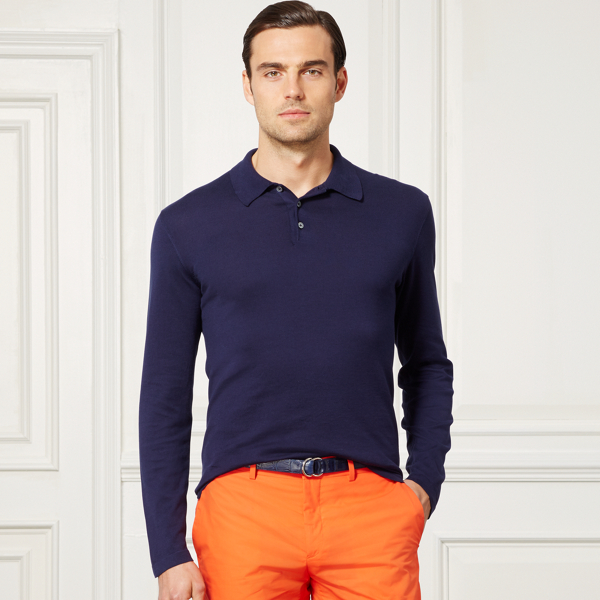 Skipper Blue Cotton Long-Sleeve Polo Purple Label 1