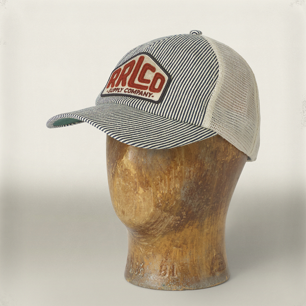 White / Indigo Indigo Striped Trucker Hat RRL 1