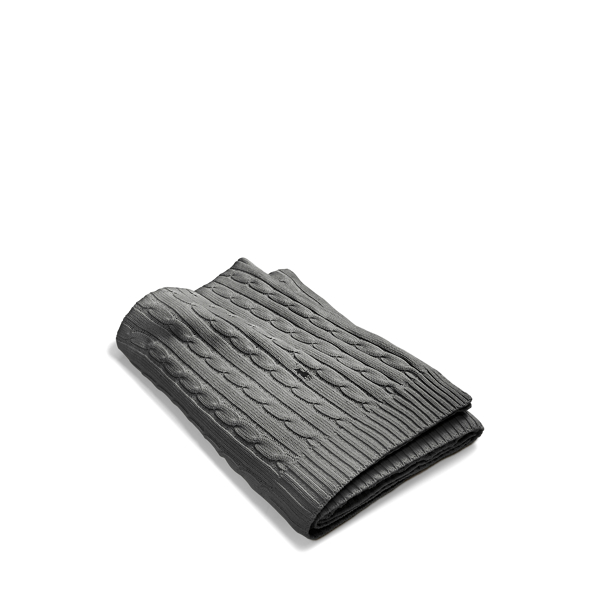 Baumwoll-Zierdecke mit Zopfmuster Ralph Lauren Home in Holzkohle 1