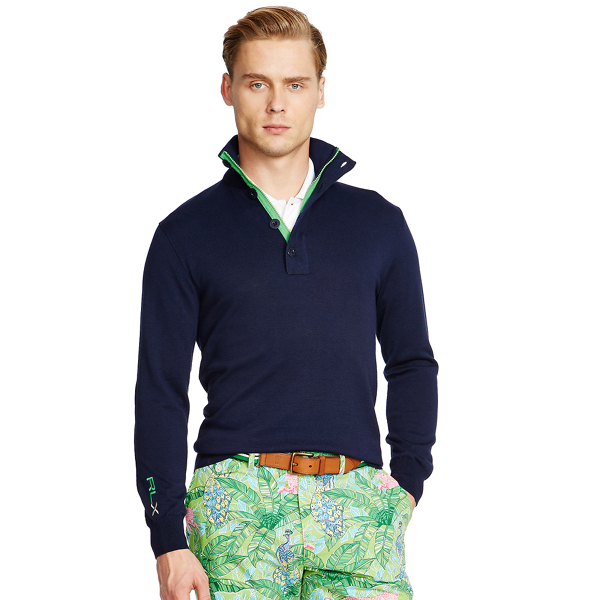French Navy Cotton-Blend Mockneck Pullover RLX Golf 1