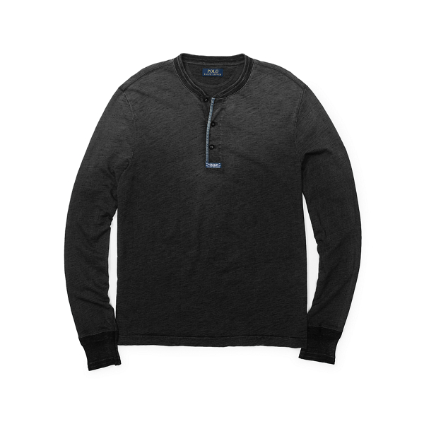 Polo Black Slub Cotton Jersey Henley Polo Ralph Lauren 1