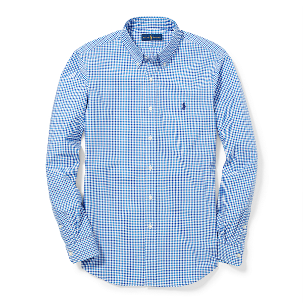 Powder Blue/Royal Slim Fit Cotton Poplin Shirt Polo Ralph Lauren 1