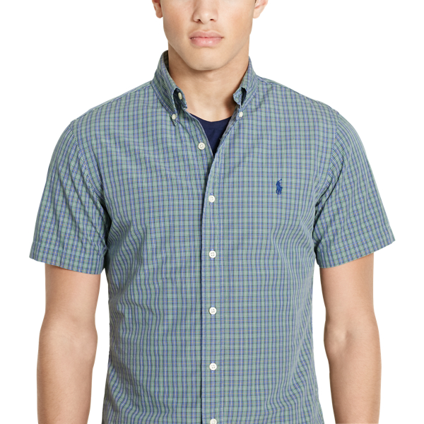 Navy/Green Slim Fit Cotton Poplin Shirt Polo Ralph Lauren 3