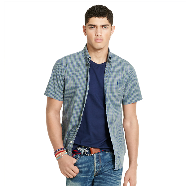 Navy/Green Slim Fit Cotton Poplin Shirt Polo Ralph Lauren 1