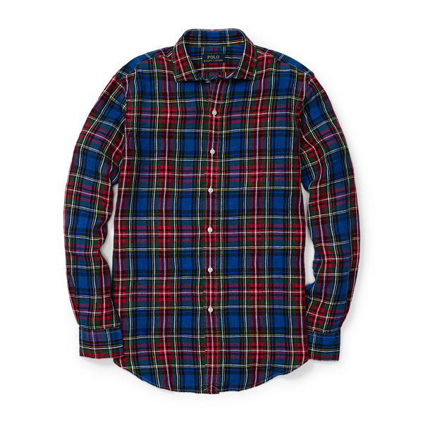 Royal/Red Classic Fit Plaid Linen Shirt Polo Ralph Lauren 1