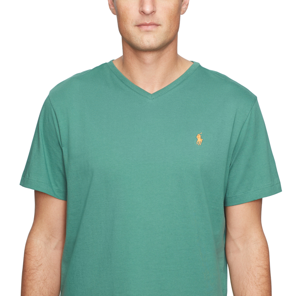 Antique Green Cotton Jersey V-Neck T-Shirt Big & Tall 3
