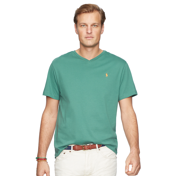 Antique Green Cotton Jersey V-Neck T-Shirt Big & Tall 1