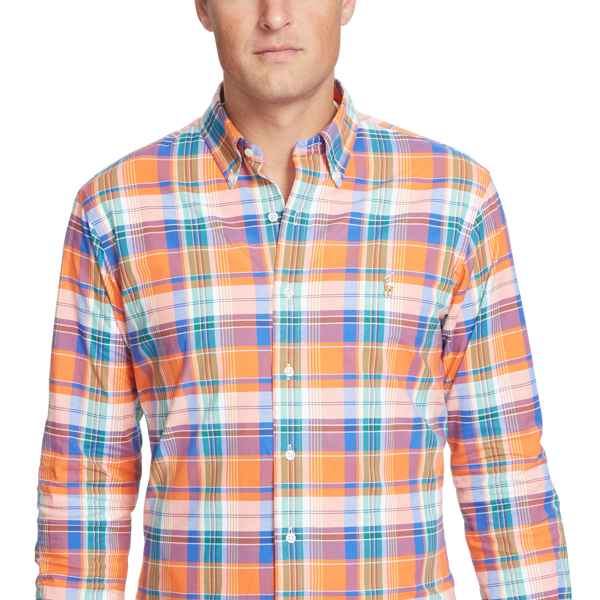 Orange/Blue Plaid Stretch Oxford Shirt Big & Tall 3