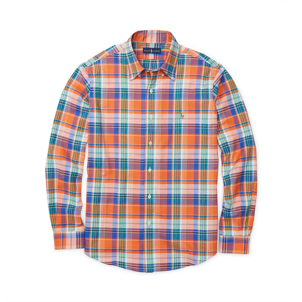 Orange/Blue Plaid Stretch Oxford Shirt Big & Tall 1
