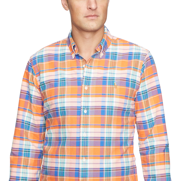 Orange/Blue Classic Fit Plaid Cotton Shirt Big & Tall 3